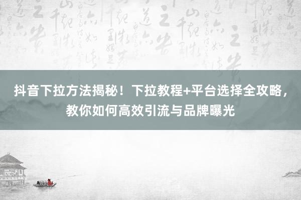 抖音下拉方法揭秘！下拉教程+平台选择全攻略，教你如何高效引流与品牌曝光