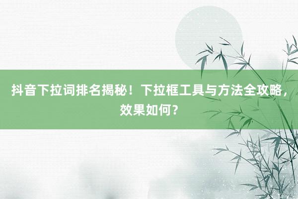 抖音下拉词排名揭秘！下拉框工具与方法全攻略，效果如何？