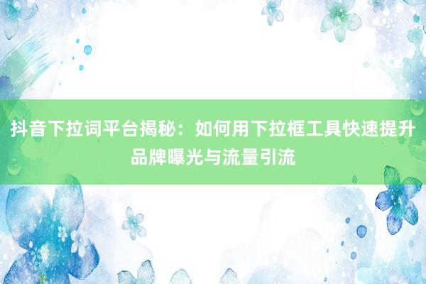 抖音下拉词平台揭秘：如何用下拉框工具快速提升品牌曝光与流量引流