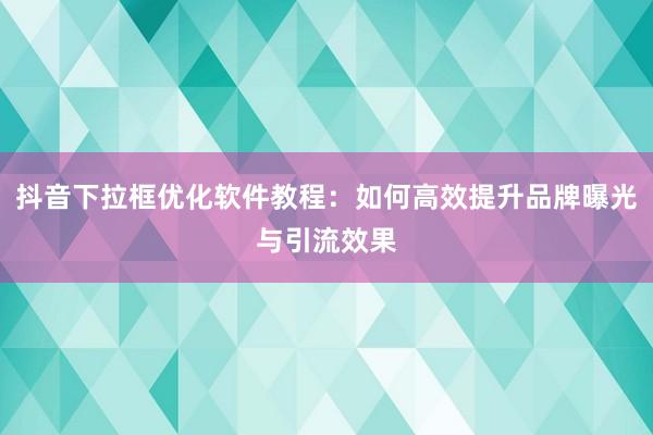 抖音下拉框优化软件教程：如何高效提升品牌曝光与引流效果