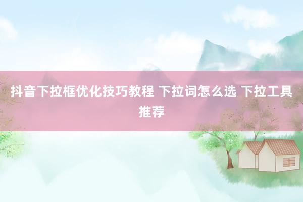 抖音下拉框优化技巧教程 下拉词怎么选 下拉工具推荐