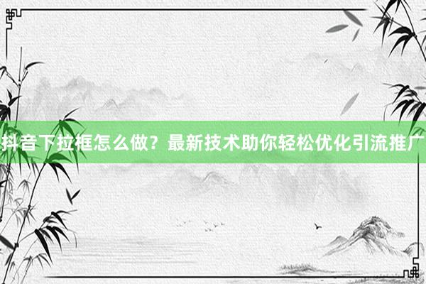 抖音下拉框怎么做？最新技术助你轻松优化引流推广