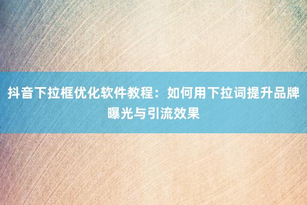 抖音下拉框优化软件教程：如何用下拉词提升品牌曝光与引流效果