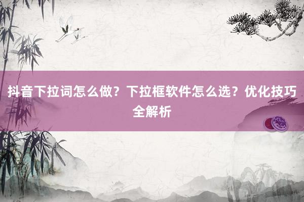 抖音下拉词怎么做？下拉框软件怎么选？优化技巧全解析