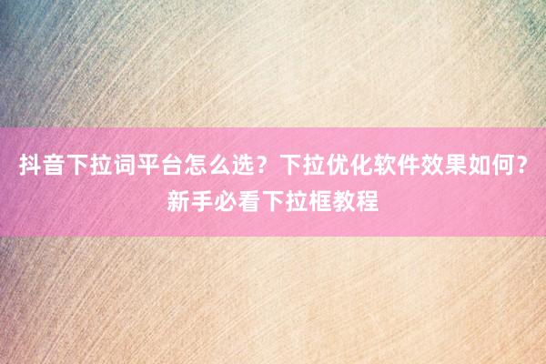 抖音下拉词平台怎么选？下拉优化软件效果如何？新手必看下拉框教程