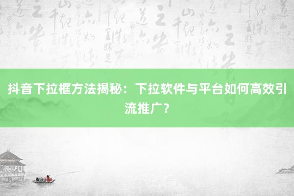 抖音下拉框方法揭秘：下拉软件与平台如何高效引流推广？