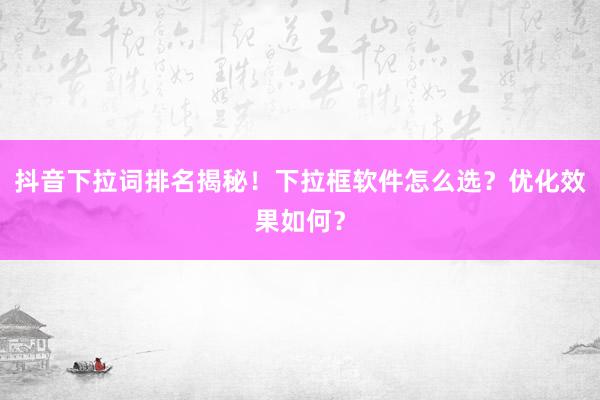 抖音下拉词排名揭秘！下拉框软件怎么选？优化效果如何？