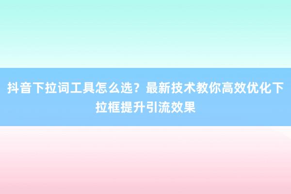 抖音下拉词工具怎么选？最新技术教你高效优化下拉框提升引流效果