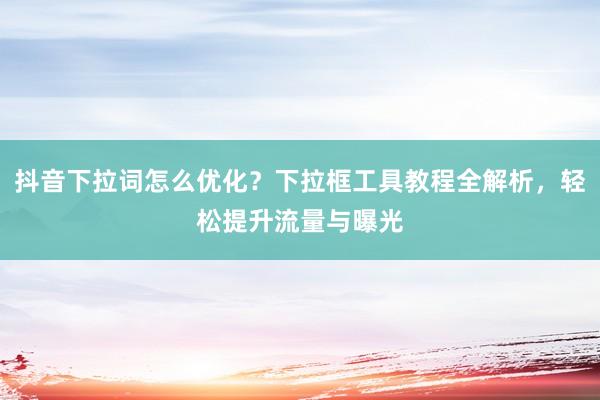 抖音下拉词怎么优化？下拉框工具教程全解析，轻松提升流量与曝光