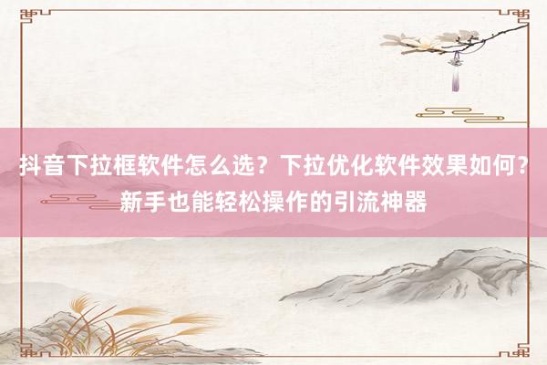 抖音下拉框软件怎么选？下拉优化软件效果如何？新手也能轻松操作的引流神器
