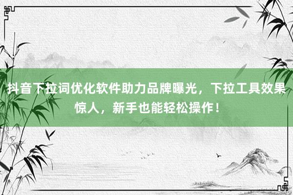 抖音下拉词优化软件助力品牌曝光，下拉工具效果惊人，新手也能轻松操作！
