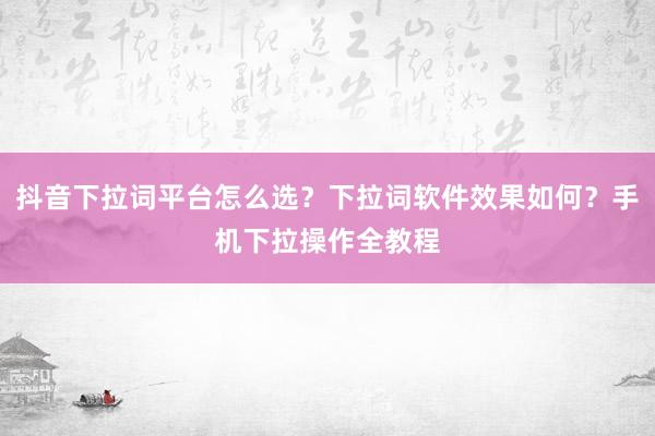 抖音下拉词平台怎么选？下拉词软件效果如何？手机下拉操作全教程