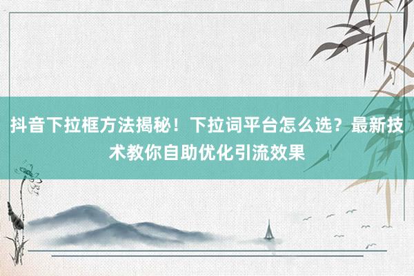 抖音下拉框方法揭秘！下拉词平台怎么选？最新技术教你自助优化引流效果