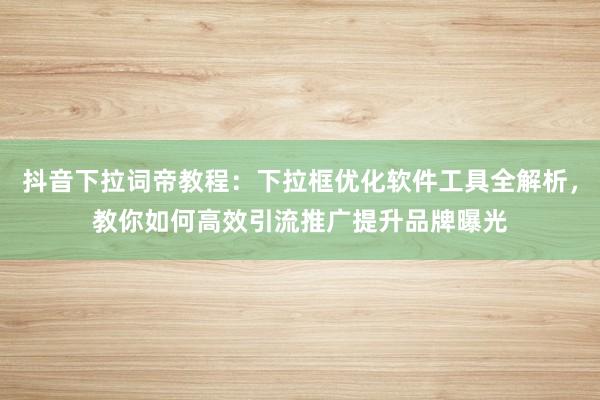 抖音下拉词帝教程：下拉框优化软件工具全解析，教你如何高效引流推广提升品牌曝光