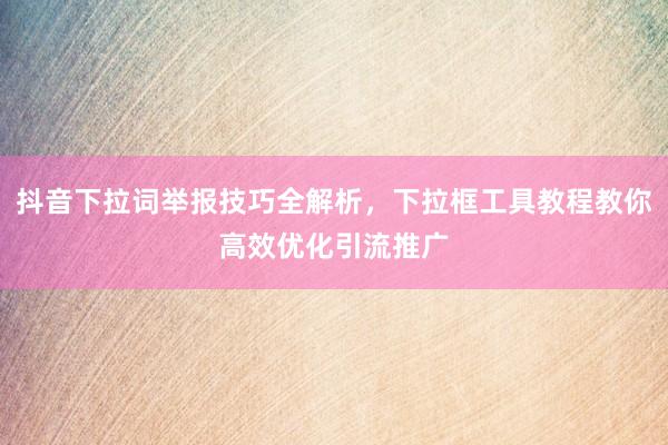 抖音下拉词举报技巧全解析，下拉框工具教程教你高效优化引流推广