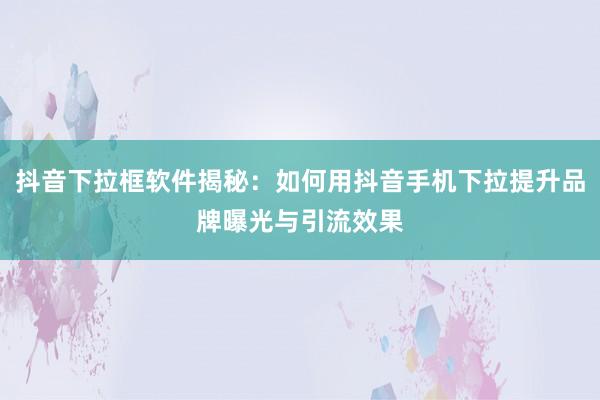 抖音下拉框软件揭秘：如何用抖音手机下拉提升品牌曝光与引流效果
