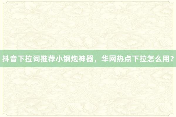 抖音下拉词推荐小钢炮神器，华网热点下拉怎么用？